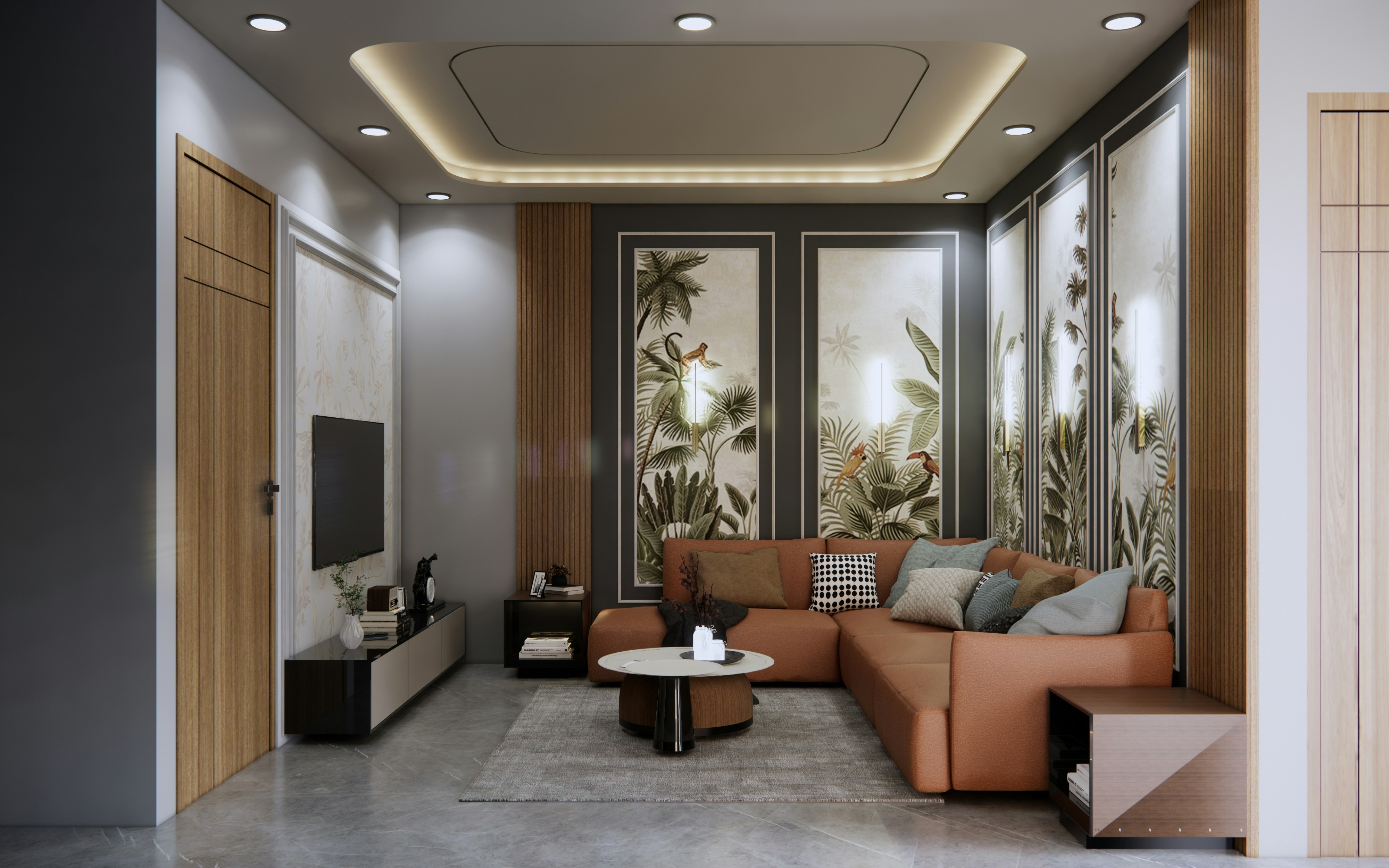 Wooden Paneling Living Room Design 4